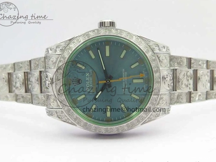 0514 Contemporary Milgauss 116400 904L Engraved SS DJF 11 Best Edition Blue Dial on 904L Engraved SS Bracelet A2836 (Real Green Sapphire Crystal) 3068